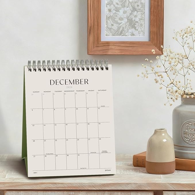 Jotsome Desk Calendar 2026-2027, Small Standing Flip Desktop Calendar From Now to June 2027 for Home and Office, Easy Organizing (Green, Small)