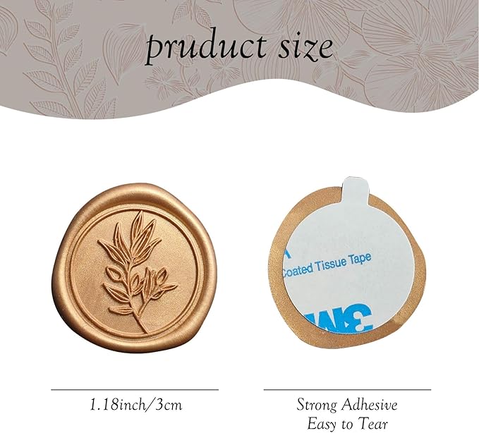 50 Pcs Antique Gold Wax Seal Stickers Self- Adhesive Wedding Invitation Seal Stickers, Perfect for Wedding Invitation, Envelopes Christmas Cards, Gift Wrapping, Good Adhesion and Easy to Use