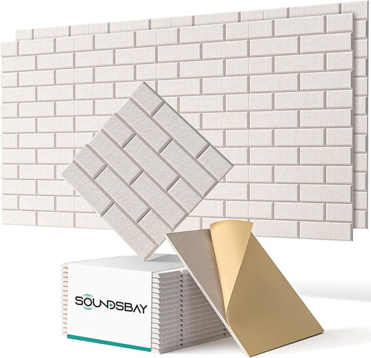 Soundsbay Soundproof Wall Panels, Acoustic Panels Self Adhesive, 18 Pack Sound Proof Foam Panels for Wall, Brick Acoustic Wall Panels for Wall, Office,Reccording Studio, Ceiling 12" X 12" X 0.4" Beige