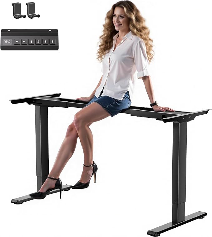 Dual Motor Standing Desk Frame with 330 lbs, Electric Adjustable Legs, Compatible Desktop Size 40″-90″, 3 Memory Height Settings Stand up Desks Frame Workstation, Black Frame Only