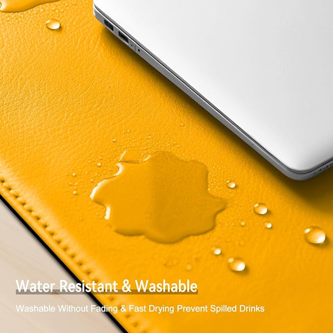 Dual Sided Leather Desk Mat - Waterproof Desk Pad - Ideal for Large Mouse Pad and Desk Mats on Top of Desks (Yellow, 25"*13")