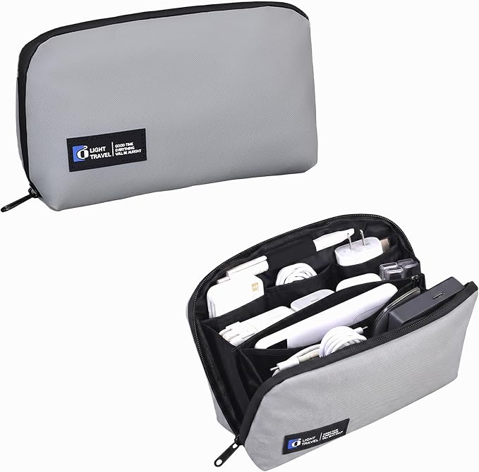 Electronics Organizer Bag, Travel Digital Storage Pouch for Cable, Cord, Earphone, USB Flash Drive, Power Bank, Hard Drive, Portable Tech Travel Case with Multi-Compartment (Grey)