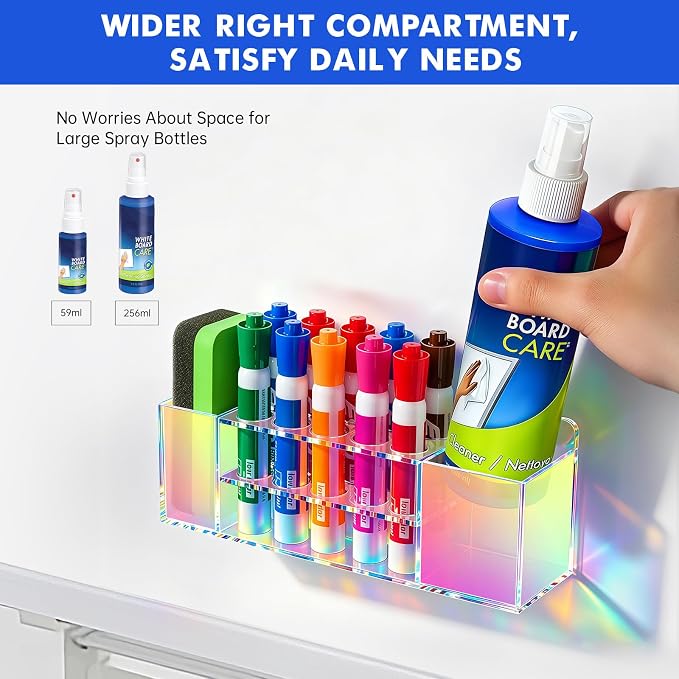 Magnetic Dry Erase Marker Holder for Whiteboard, Wall Mount Pen Holder for Refrigerator, Clear Pencil Holder for Fridge, Strong Magnet Locker Organizer for Classroom(Colorful)