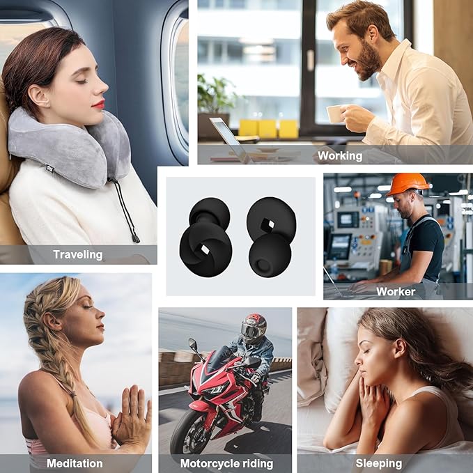MARLENZ High Fidelity Noise Reduction Earplugs for Sleep & Focus – Soft Reusable Silicone Ear Plugs for Snoring, Concerts, & Sensitivity – 33dB NRR, 4 Sizes (XS/S/M/L) – Black