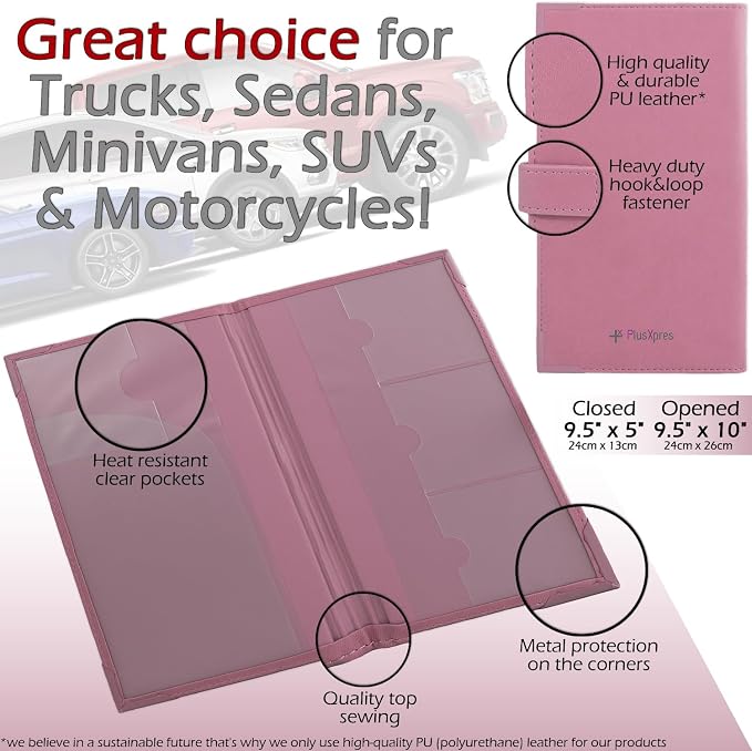 Auto Insurance and Registration Card Holder - Vehicle Glove Box Document Organizer - Car Essential Paperwork Holder for DMV, AAA, Contact Information Cards - Premium PU Leather Wallet Case - Purple