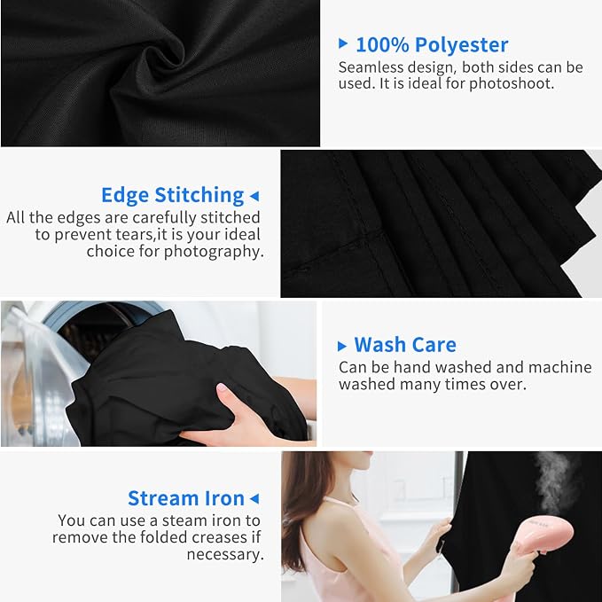 HEMMOTOP Black Backdrop Background,10x20 ft Black Backdrop Screen for Photoshoot, Black Photo Backdrop Cloth for Party, Photography, Photo Video Studio and Television (Backdrop only)