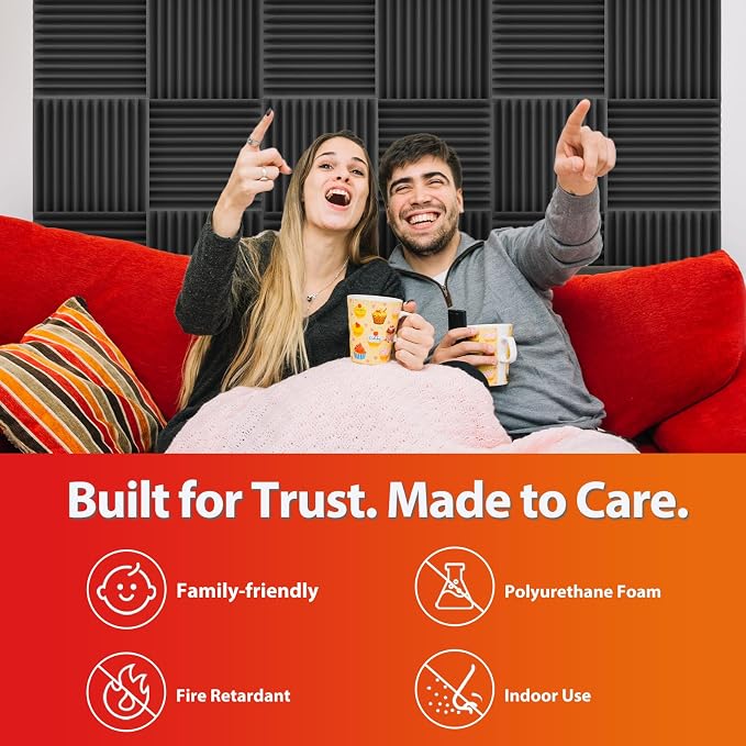 12 Pack Acoustic Panels – Sound Proof Foam Panels for Wall 12"x12"x1", Flame Retardant Wedge Acoustic Foam, High-Density Sound Absorbing Panels for Home Studio(Black, 1" Thick 12 Pack)