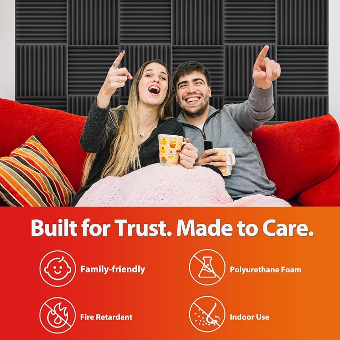 24 Pack Acoustic Panels – Sound Proof Foam Panels for Wall 12"x12"x1", Flame Retardant Wedge Acoustic Foam, High-Density Sound Absorbing Panels for Home Studio(Black, 1" Thick 24 Pack)