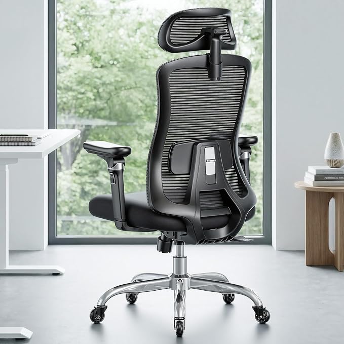 Marsail Ergonomic Office Chair with 6D Armrests, Ergonomic Chair with 3D Adjustable Headrest, Slide Seat, Lumbar Support, and 4-Position Tilt Lock – Big and Tall Office Chair with 330 lbs Capacity