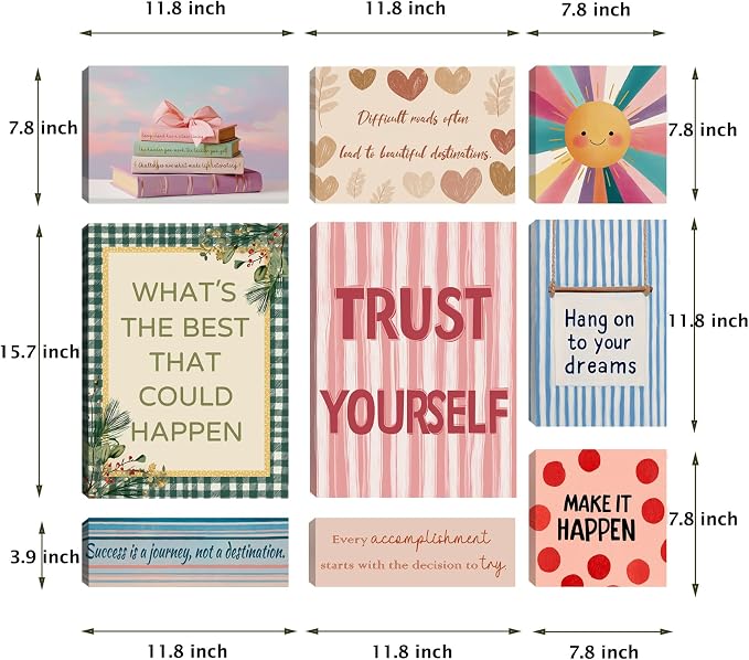 9-Pieces Framed Canvas Set Motivational Wall Decor Office Inspirational Wall Art Motivational Quotes Posters Positive Affirmation Office Wall Decor Office Wall Art Living Room Bedroom Prints Artwork