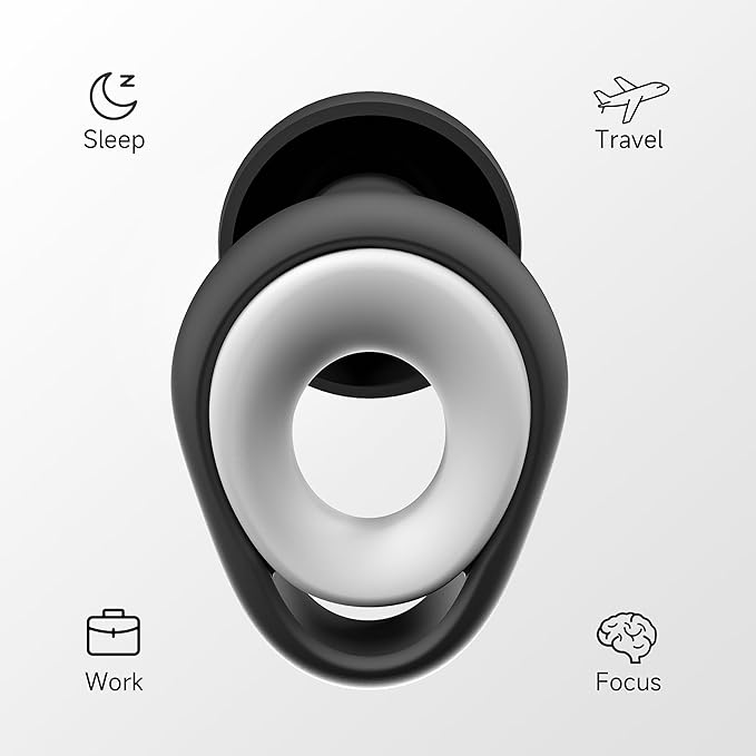 Ear Plugs for Sleeping, 50dB Noise Cancelling Earbuds for Noise Snoring & Reduction, Earplugs for Sleep, Reusable Silicone Earplugs for Travel, Sider Sleepers Airplane (Black White)