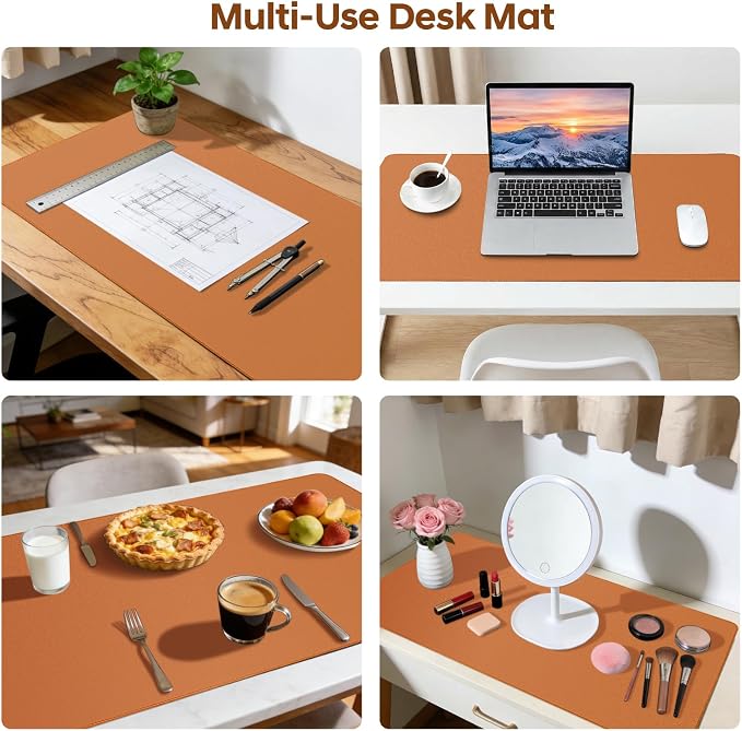 Leather Desk Pad Protector, Office Desk Mat, Large Mouse Pad, Non-Slip PU Leather Desk Blotter, Waterproof Computer Desk Writing Pad for Office and Home (Brown, 36" x 17")