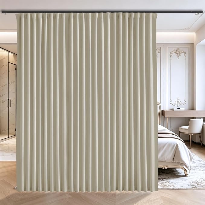 Floor to Ceiling Curtains for Wall Ceiling Mount Track - Blackout hanging Room Divider Curtains for Ceiling Track System or Rod With Hooks - Soundproof Room partition Extra Wide Curtain, 1 Panel