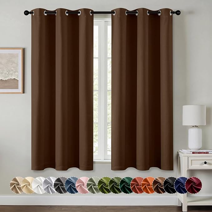 MIULEE Blackout Curtains for Bedroom Living Room 2 Panels, Thermal Insulated Room Darkening Drapes Grommet Noise Reducing Light Blocking Window Treatments 63 Inches Long 40x63 Inch Brown