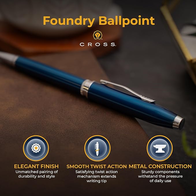 Cross Foundry Ballpoint Pen, Translucent Blue, Custom Engraved — Graduation, Promotion, Onboarding, or Corporate Team Gift