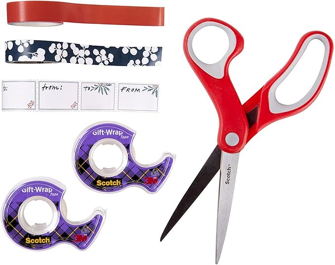 Scotch Gift Wrap Tape Kit, Wrapping/Art Supplies Set with Gift-Wrap and Cute Washi Tape, to/from Labels, and Sharp Scissors for Gift Wrapping, Scrapbooking, and Journaling