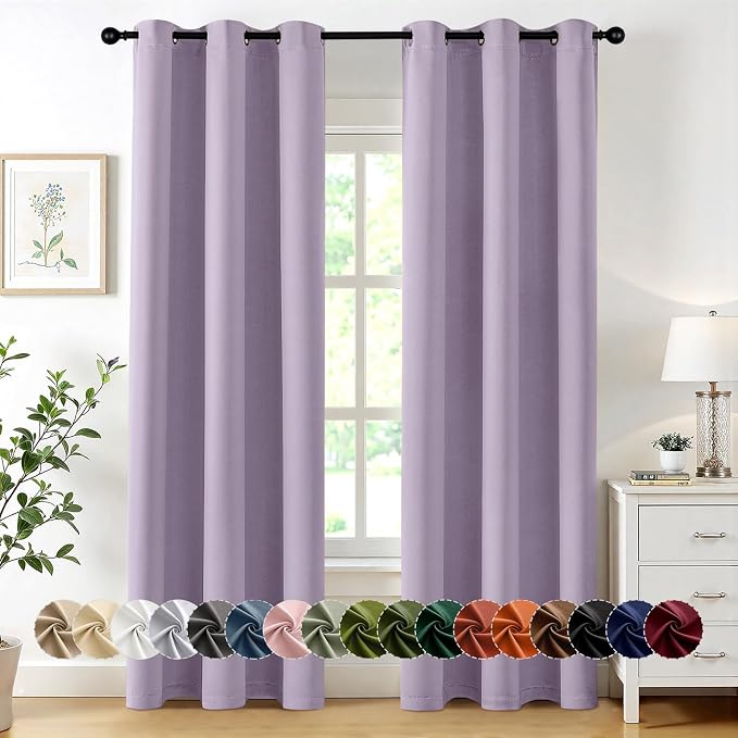 MIULEE Blackout Curtains for Bedroom Living Room 2 Panels, Thermal Insulated Room Darkening Drapes Grommet Noise Reducing Light Blocking Window Treatments 84 Inches Long 40x84 Inch Lilac