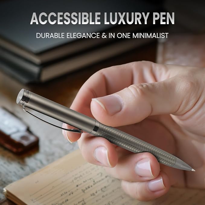 Origin-Joy Luxury Metal Pen Set, Professional Executive Heavy Nice Gift Pen with 3 Ballpoint Refills 1.0mm for Men (Gray, Twist & Wavy Fluted)