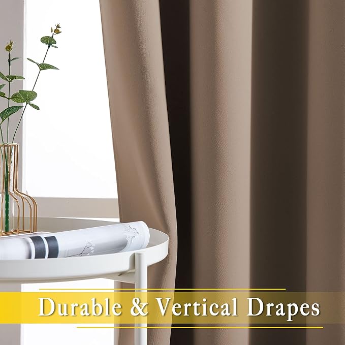 NICETOWN Blackout Curtain for Sliding Door, Grommet Top Thermal Insulated Bedroom Window Curtain Sound Dampening Drape for Patio Door/French Door (Cappuccino, 1 Panel, 80" W x 90" L)
