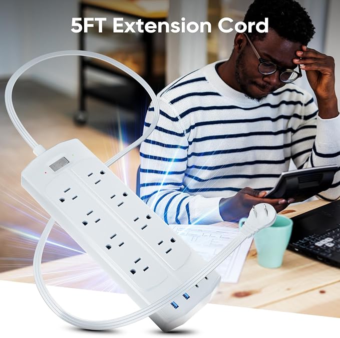 2 Prong Power Strip, Yozisital 2 Prong to 3 Prong Outlet Adapter, 5FT Extension Cord with Polarized Plug, 8 AC Outlets & 4 USB, Wall Mountable, Ideal for Non-Grounded Outlets