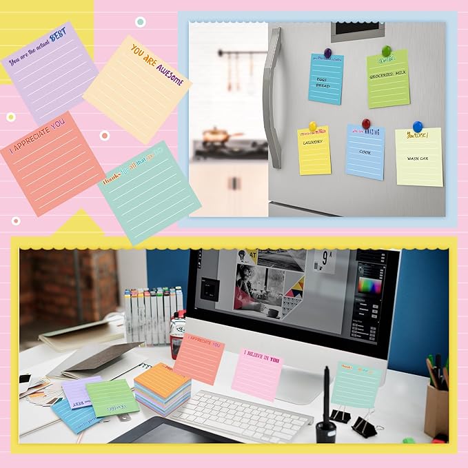 Yinder 24 Pcs Inspirational Sticky Notes Thank You Gift Motivational Sticky Note Pad Employee Appreciation Gift Bulk for Staff Coworker Teacher Nurse Office Groups 3 x 3'' (Thankful,Light Color)