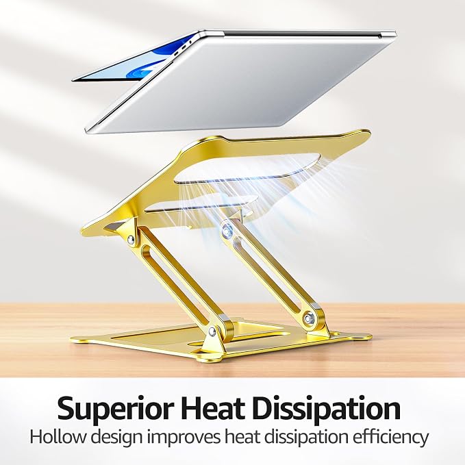 Urmust Laptop Notebook Stand Holder Adjustable Laptop Stand Portable Computer Riser Compatible with MacBook Air Pro HP Dell XPS Lenovo All Laptops 10-15.6"(Gold)