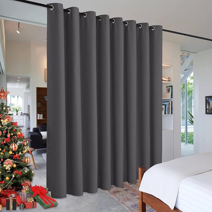 RYB HOME Gray Blackout Room Divider Curtain Large Wall Panel, Heavy Duty Energy Smart Privacy Curtain Panel for Home Theater/Patio Door/Balcony Door, 9 ft Long x 15 ft Wide, Grey, 1 Pc