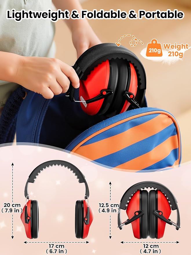 Dr.meter Ear Muffs for Noise Reduction: SNR27.4 Noise Cancelling Headphones for Kids with Adjustable Headband - Noise Cancelling Ear Muffs for Monster Jam, Football Game, Fireworks and Air Shows - Red