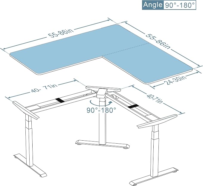 Fromann Adjustable Standing Corner Desk Frame 3 Leg L-Shaped Electric Triple Motor Desk Base Height and Width Adjustable Standing/Sitting for Home Office (White)