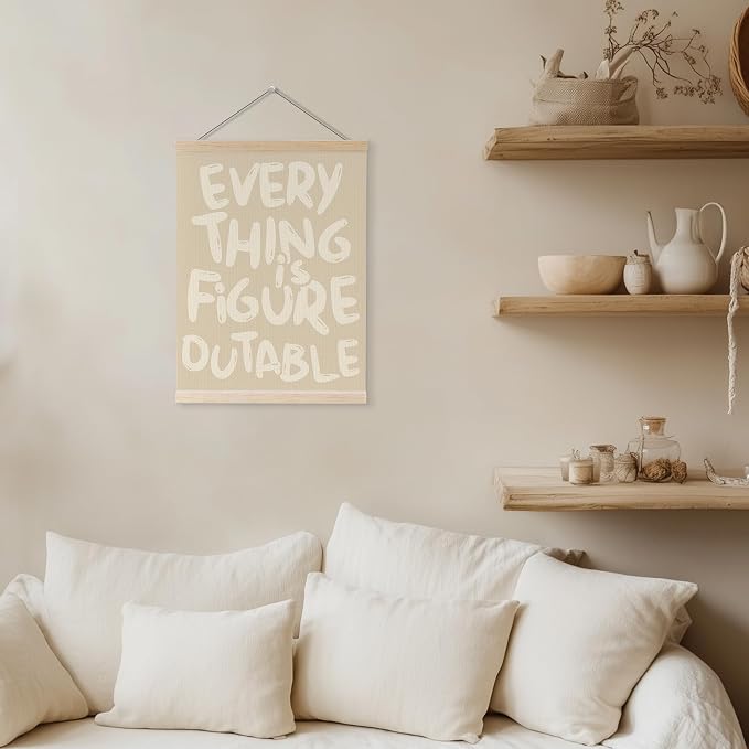 YQDEJ Beige Everything Is Figureoutable Inspirational Wall Art Poster Hanger Frame, Positive Affirmations Wall Decor, Motivational Wall Art for Home Office Classroom, 12x16 Inch