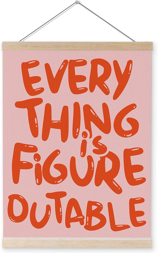 YQDEJ Pink Everything Is Figureoutable Inspirational Wall Art Poster Hanger Frame, Positive Affirmations Wall Decor, Motivational Wall Art for Home Office Classroom, 12x16 Inch