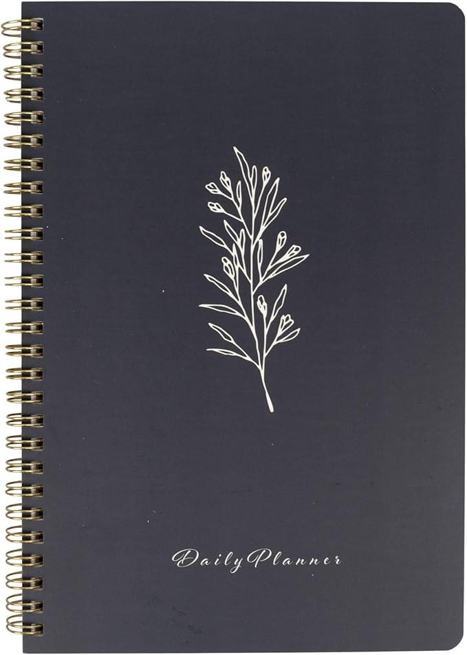 BLU MONACO | Grey Hourly Daily Planner 80 Days Undated | Daily Planner 2025-2026 Hourly Schedule | Spiral Botanical Business Work Organizer Notebook with Notes Section