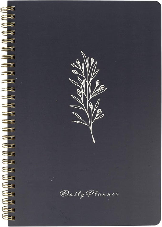 BLU MONACO | Grey Hourly Daily Planner 80 Days Undated | Daily Planner 2025-2026 Hourly Schedule | Spiral Botanical Business Work Organizer Notebook with Notes Section