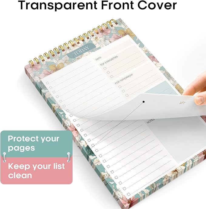 Taja To Do List Notepad - To Do List Notebook for Work with 52 Sheets, 9.8" x 6.5", Undated Daily Planner Perfect for Daily Tasks and Goal Setting, Notepad Suitable for Office, Home & School - Teal Petals