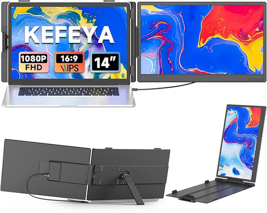 KEFEYA Laptop Screen Extender 14", FHD 1080P IPS Laptop Monitor Extender, Portable Monitor for Laptops 13-17" with USB-C/HDMI Port, Plug n Play for Windows/Mac/Android/Switch/PS5