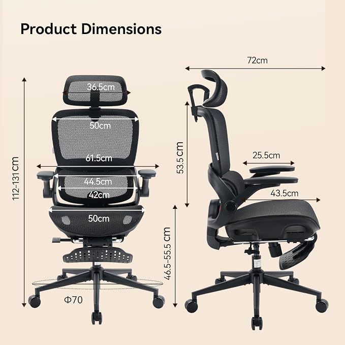 SIHOO B100 PRO Ergonomic Office Chair Without Footrest, Mesh Office Chair with Adaptive Lumbar Support, Computer Chair with Wide Headrest, Desk Chair with 360° Rotatable Flip-Up Armrests, Dark Black