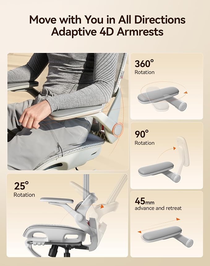 SIHOO B100 Pro Ergonomic Office Chair with Adaptive Lumbar Support, Computer Chair with Dual-Back, Desk Chair with 360° Rotatable & Flip-Up Armrests, 3D Wide Headrest, 2 Packs, Light Grey
