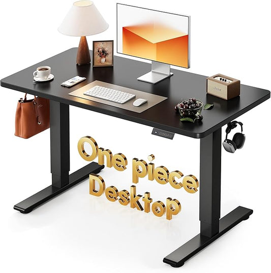 CubiCubi One-Piece Standing Desk, 48 x 24 Electric Height Adjustable Computer Desk, Sit Stand up Home Office Workstations with Whole-Piece Desktop, Black