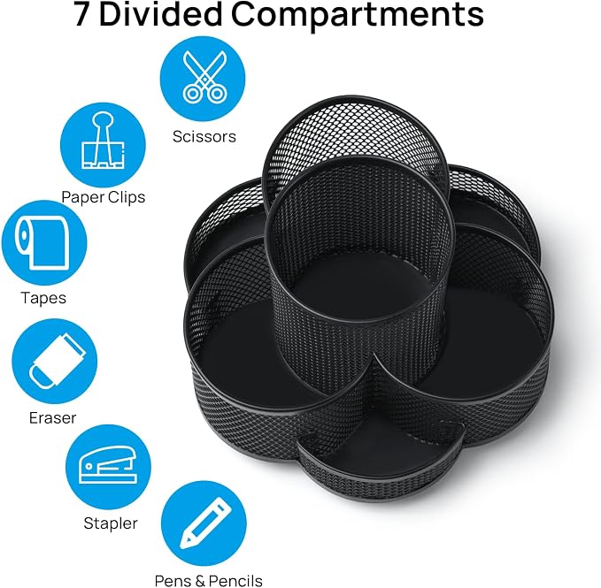 Topwey 360 Rotating Pencil/Pen Holder for Desk in Black | Desk Organizers and Accessories