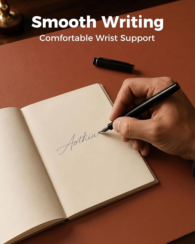 Aothia Dual-Sided Desk Mat - Leather & Cork Desk Protector, Large Mouse Pad & Writing Pad for Office/Home, Maple Brown (37.8"x17")