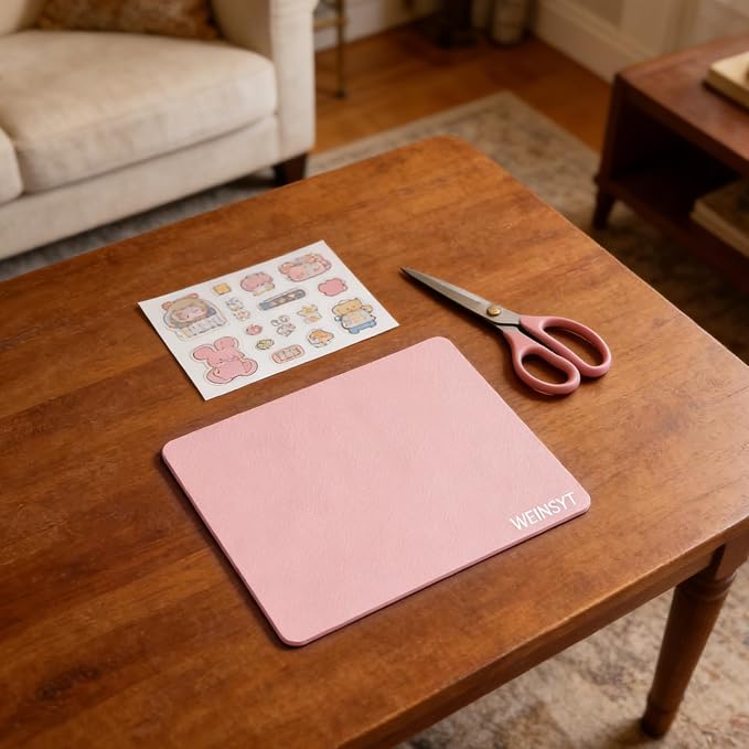 Dual-Sided Desk Protection Mat & Mouse Pad 2-in-1, 10" x 8.3" Waterproof PU Leather Desk Protector for Sticker Crafts, Office & Gaming - Non-Slip Base, Dusty Pink & Baby Blue