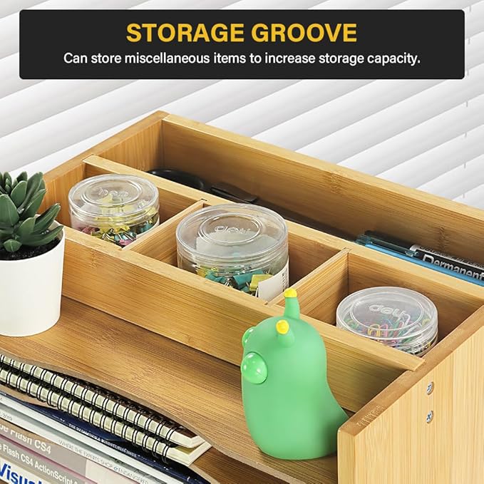 5-Tiers Bamboo File Organizer Paper Organizer Mail Sorter Document Letter Trays Desk Organizer with 4 Dividers for Office Home Study Desk Storage (Natural Color)