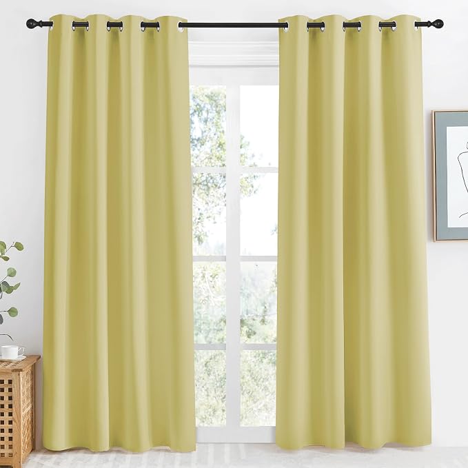 NICETOWN Paler Yellow Blackout Curtain 86" Length, W55 x L86 Inch, 8 Grommets Top, 1 Piece, Thermal Insulated Modern Window Treatment Soundproof Drape Panel for Bedroom/Living Room