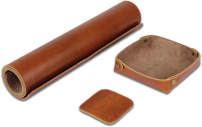 Premium Buffalo Leather Desk Mat Set – 31" x 15" Large Office Desk Pad with Organizer Tray & Coasters, Non-Slip Workspace Protector, Elegant Desk Accessories for Home Office & Professionals