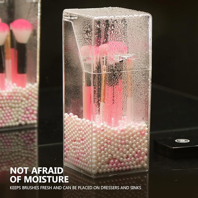 2Pcs Acrylic Makeup Brush Organizer with Lid, Clear Makeup Brush Holders Brush Storage Dust Proof Box Makeup Organizer for Dressing Tables and Vanity