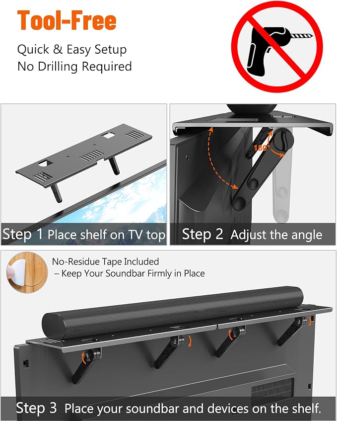 Soundbar Mount, No Drilling Steel TV Top Shelf Fits Most of Sound Bars Up to 15 Lbs, Universal Sound Bar TV Mount Bracket, Sound Bar Stand Compatible with Samsung, Sony, LG,Bose, 33.8x4.7inch