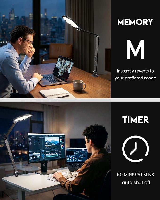 LED Desk Lamp for Home Office with Clamp, Remote, 30 Modes | Eye-Care, Pro Lighting for Zoom Meeting, Video Streaming, Recording, Flexible Arm, Memory, 2000LM, CRI 97.8