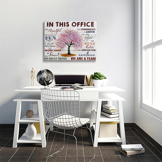 HDXUFJQ Office Inspirational Wall Art In This Office Canvas Wall Decor Team Rules Motivation Positive Quotes Pictures Prints Teamwork Painting for Home Office Ready to hang(12"x16")