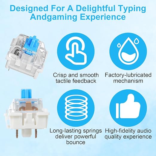 30Pcs Blue Switch Replacement, 3 PIN Mechanical Keyboard Switches, Clicky with Strong Tactile Feedback, Accurate Typing, Dustproof, Office and Gaming LED Keyboard Universal Replacement Parts