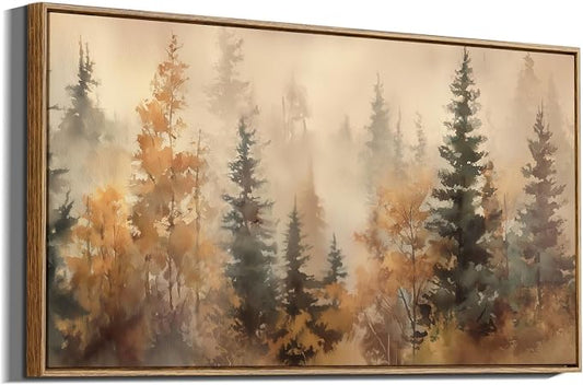 InSimSea Extra Large Framed Vintage Fall Wall Art, Living Room Country Farmhouse Decor, Forests Trees Landscape Canvas Prints, Retro Long Pictures for Bedroom Above of Bed, 20x40inch